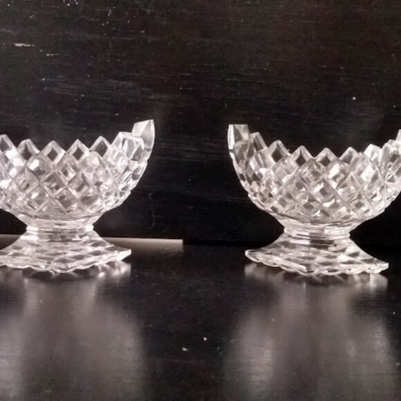 Antique Lead Crystal  Boat Shape Waffle Open Salt and Pepper Set - Picture 5 of 11